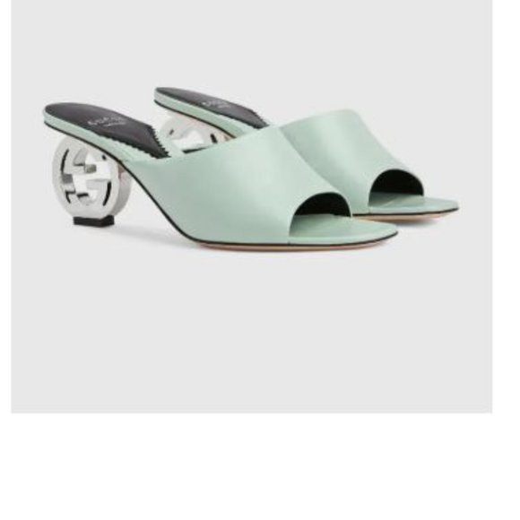 NWB Gucci Interlocking GG Heel Sandals Mules Slip Ons Slides Argento 39.5 772569 - Picture 1 of 9